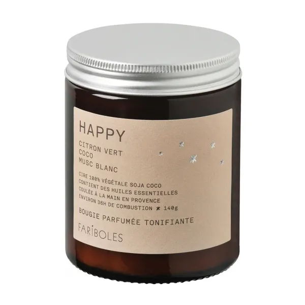 Bougie Parfumee Happy 140 G - Citron Vert, Coco & Musc-Fariboles Best