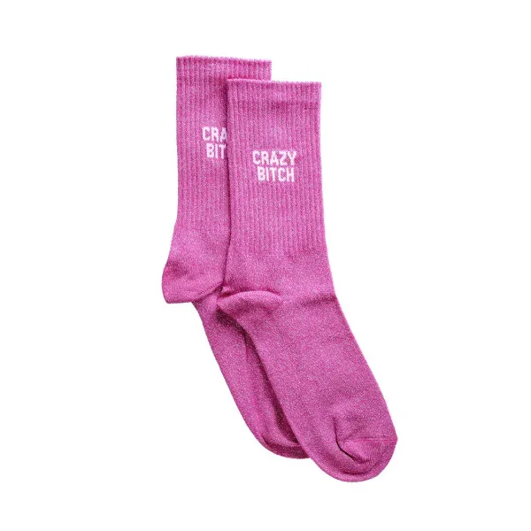 Chaussettes Paillettes Crazy Bitch 36/40 - Rose-Félicie Aussi Online