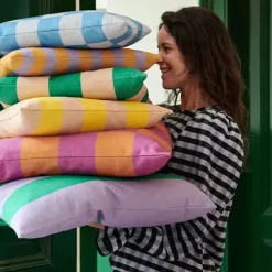 Coussin A Rayures - 60 X 60 Cm - Vert/Violet-FEST Amsterdam Sale