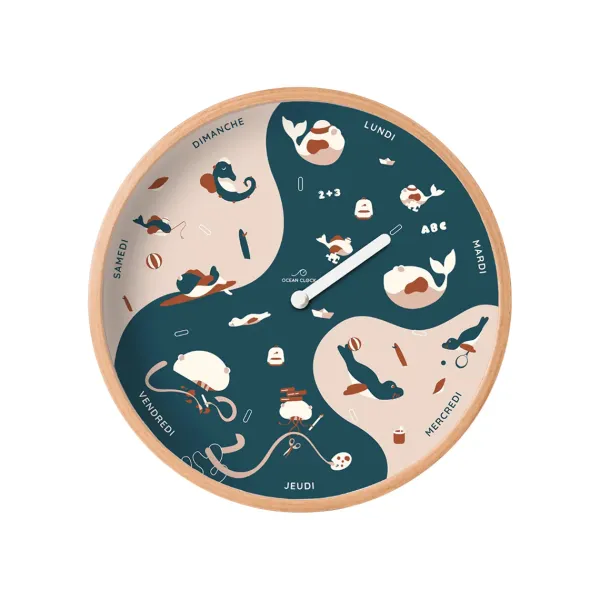 Horloge Semaine Pour Enfant En Bois - Bleu-Ocean Clock Sale