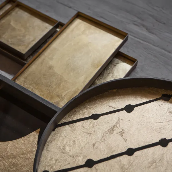 Plateau En Verre Et Feuille D'Or Brown Dots - O 48 Cm-Ethnicraft Online
