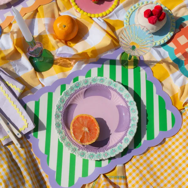 Set De Table Biscotti A Rayures - 38 Cm X 48 Cm - Vert & Violet-Fleux Hot