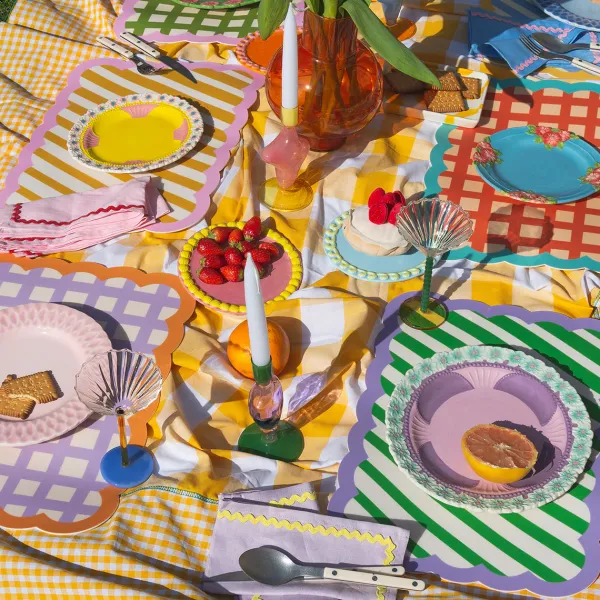 Set De Table Biscotti A Rayures - 38 Cm X 48 Cm - Vert & Violet-Fleux Hot