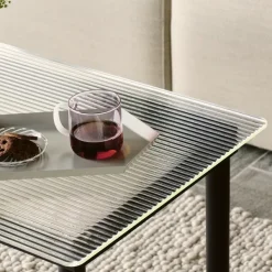 Table Basse Kofi Chene Massif Noir & Verre Roseau Clair - L 60 X L 60 X H 36 Cm-Hay Discount