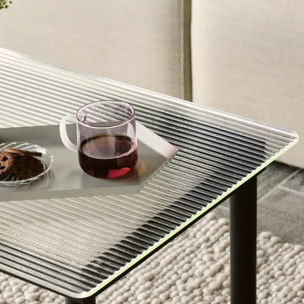Table Basse Kofi Chene Massif Noir & Verre Roseau Clair - L 100 X L 100 X H 36 Cm-Hay Online