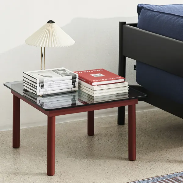 Table Basse Kofi Noyer Massif & Verre Teinte Gris - L 80 X L 80 X H 36 Cm-Hay Sale