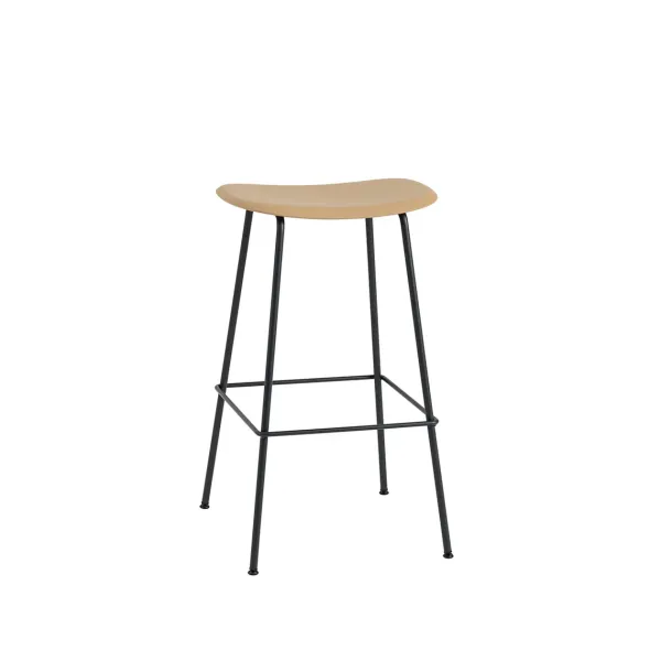Tabouret De Bar Fiber Tabouret Tube Noir + Assise Ocre-Muuto