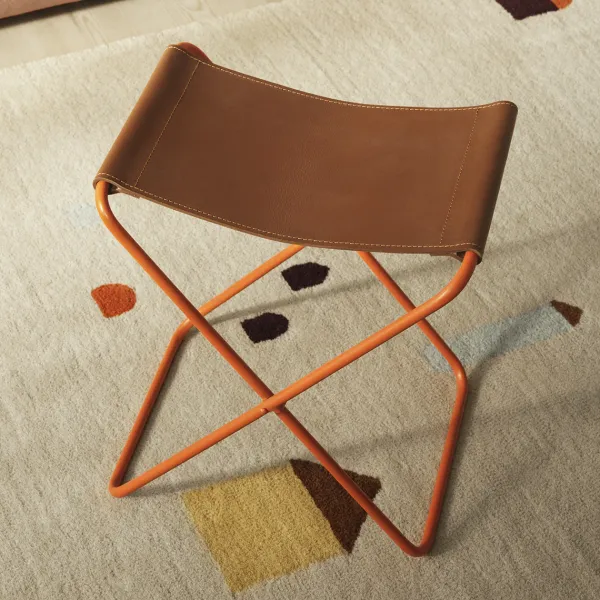 Tabouret Pliant Nola Cuir Et Fer - 39 X 31 X 45 Cm - Pumpkin Orange-Broste Copenhagen New