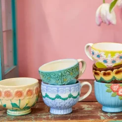 Tasse Avec Fleurs En Relief En Ceramique - O 9,8 Cm - Rose-Rice Online